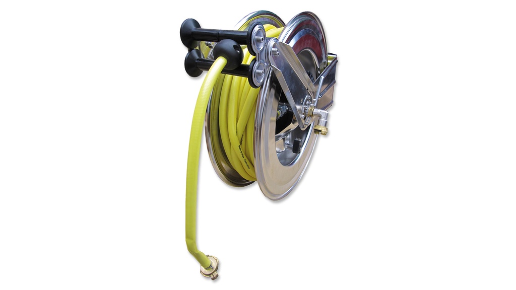Automatischer Schlauchaufroller, fertig montiert mit 20 m ⅝" PVC-Gewebeschlauch