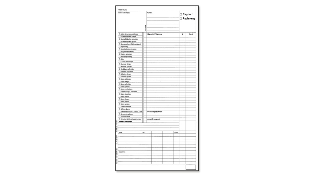 Bloc de rapport de travail 297 x 160 mm