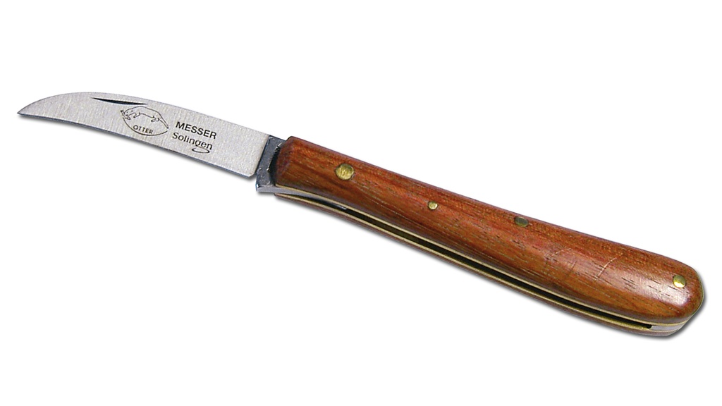 Greffoir manche en bois, lame arquée, longueur 10 cm