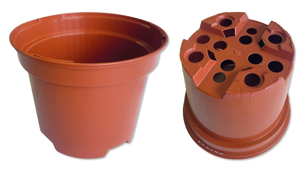 Pots en plastique rouge brique ø 12 cm, carton de 825 pièces