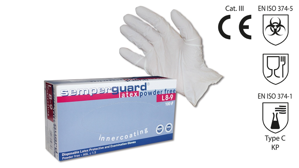 Gants à usage unique SEMPERIT SEMPERGUARD LATEX PF, taille L/8–9