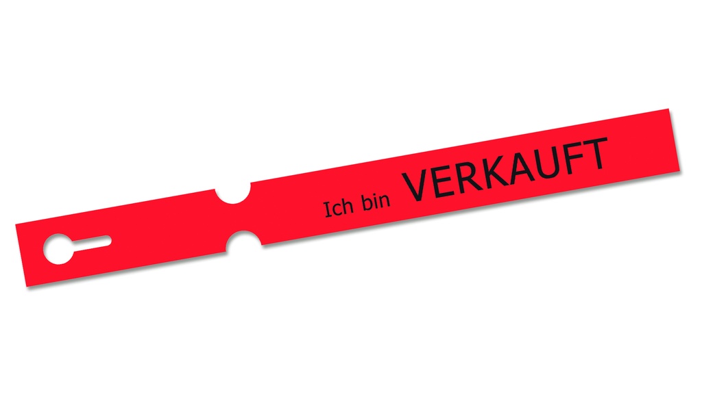 Schlaufenetiketten rot 260 x 25mm "Ich bin VERKAUFT", Rolle à 2'000 Stück