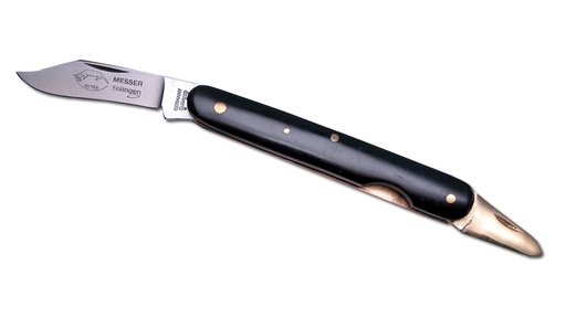 Okuliermesser schwarz, mit klappbarem Messinglöser, 10 cm lang